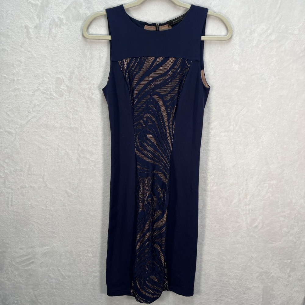 BCBG Maxazaria Leona Midi Dress Womens Small Lace Panel Contrast Cocktail Party